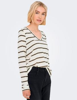Camiseta Only Fine Punto Rayas beige