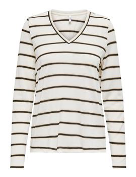 Camiseta Only Fine Punto Rayas beige
