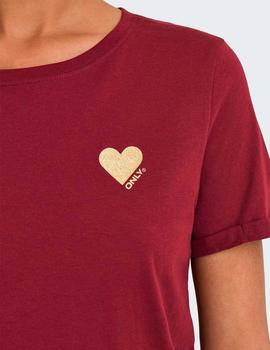 Camiseta Only Kita Corazon granate
