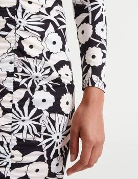 Vestido Compañia Drapeado Flores beige