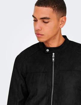 Cazadora Only&Sons Mike Fake suede negra
